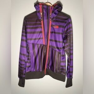 The North Face Hoodie Purple Stripe Pink Double Zipper Hood Womens Sz Medium